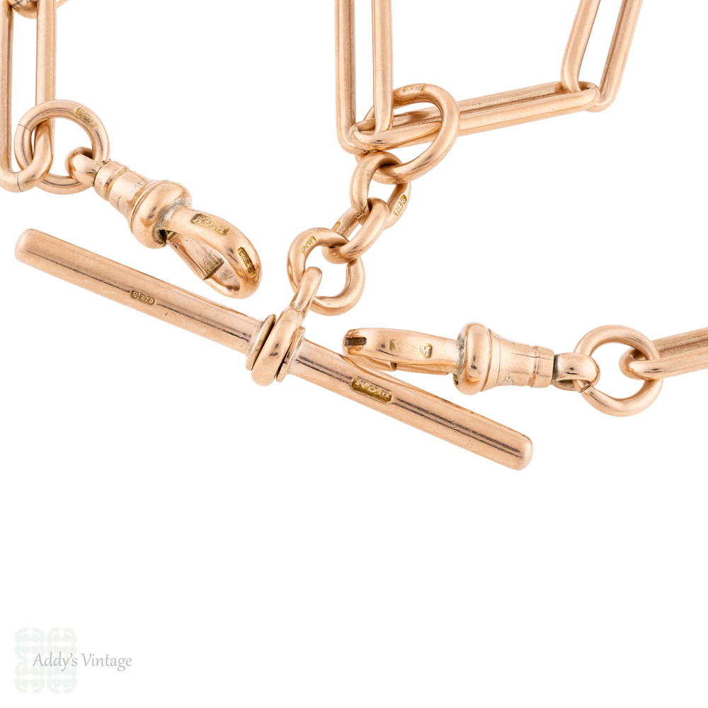 Victorian 9ct Gold Trombone Link Double Albert Chain with T-Bar, 18.5 inches (31.8g).