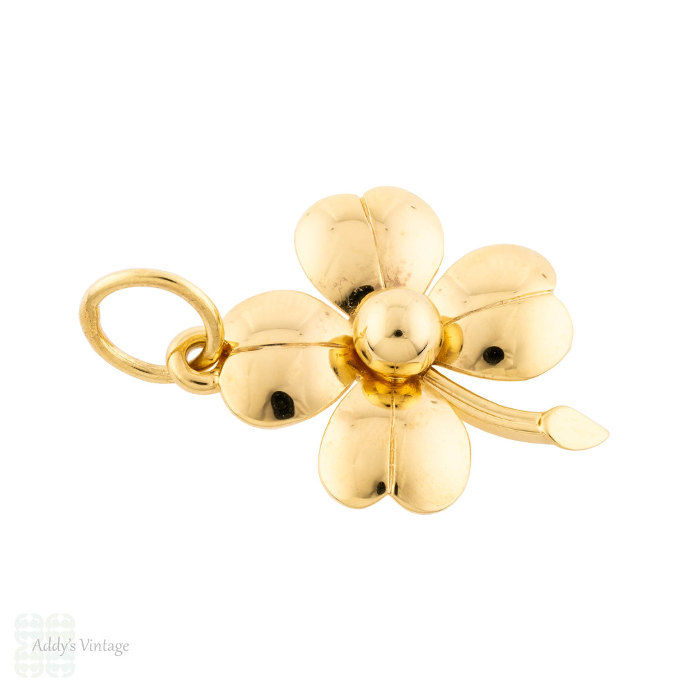 Vintage 9ct Gold Lucky 4 Leaf Clover Charm Pendant.