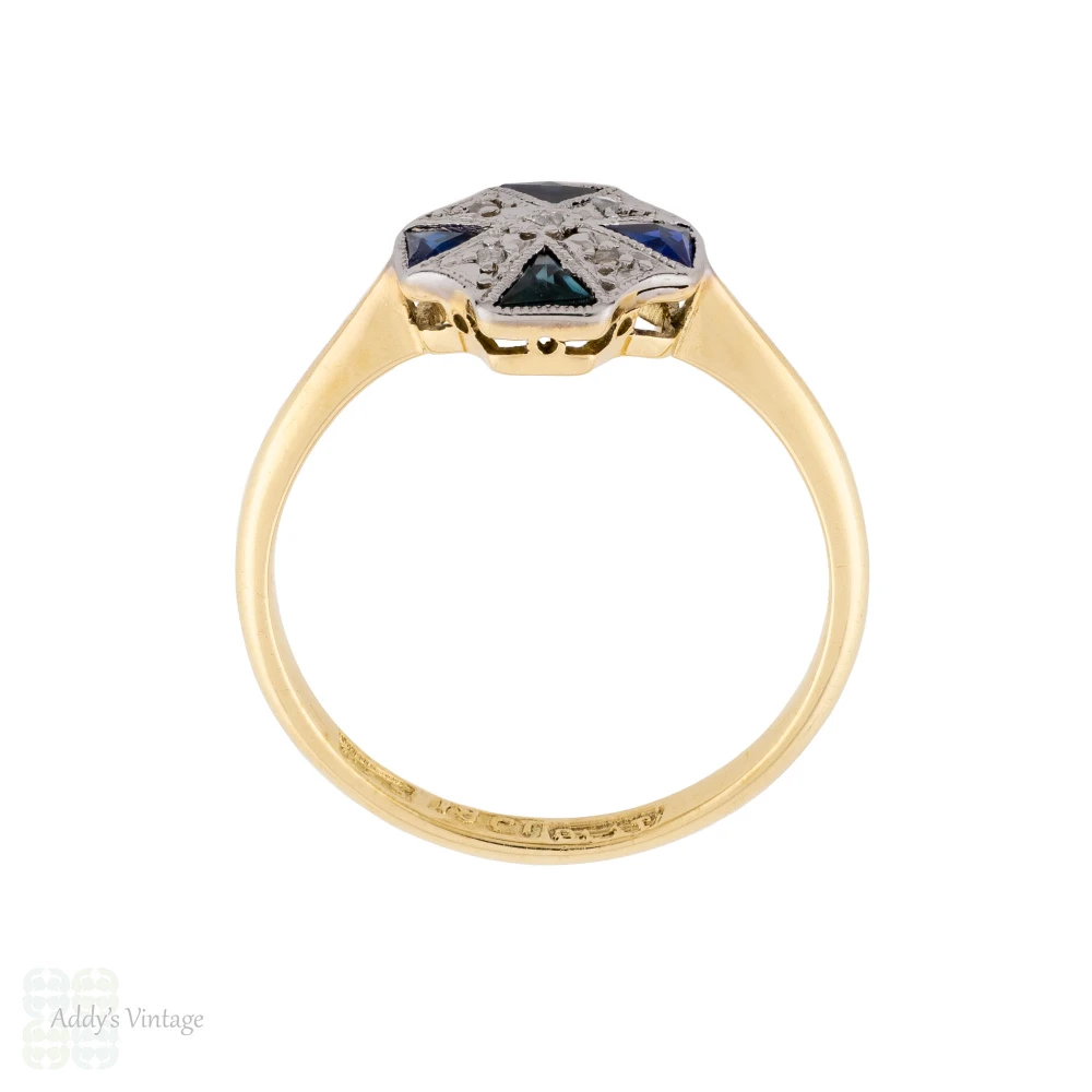 Antique Sapphire & Diamond Geometric Shape Art Deco Ring, 18ct & Platinum.