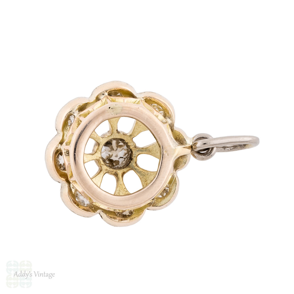 Antique Floral Diamond Cluster Pendant, 15ct & Plat Snowflake Charm.