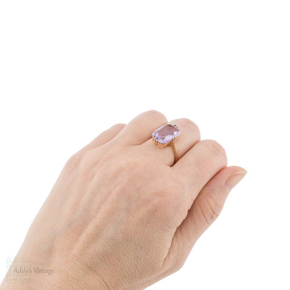 1920s Cushion Cut Solitaire  Amethyst Ring, 9ct Gold Double Claw Design.