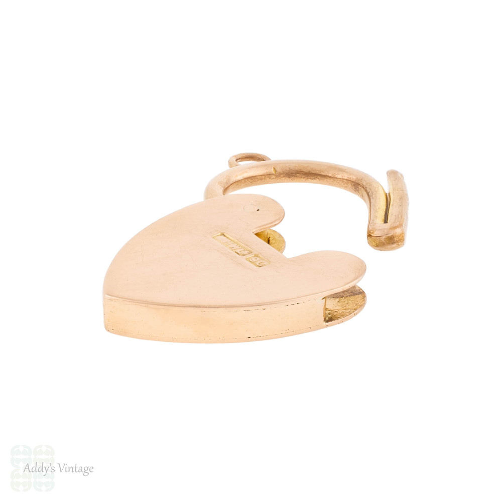 Antique Engraved 9ct Gold Heart Padlock Pendant Clasp.