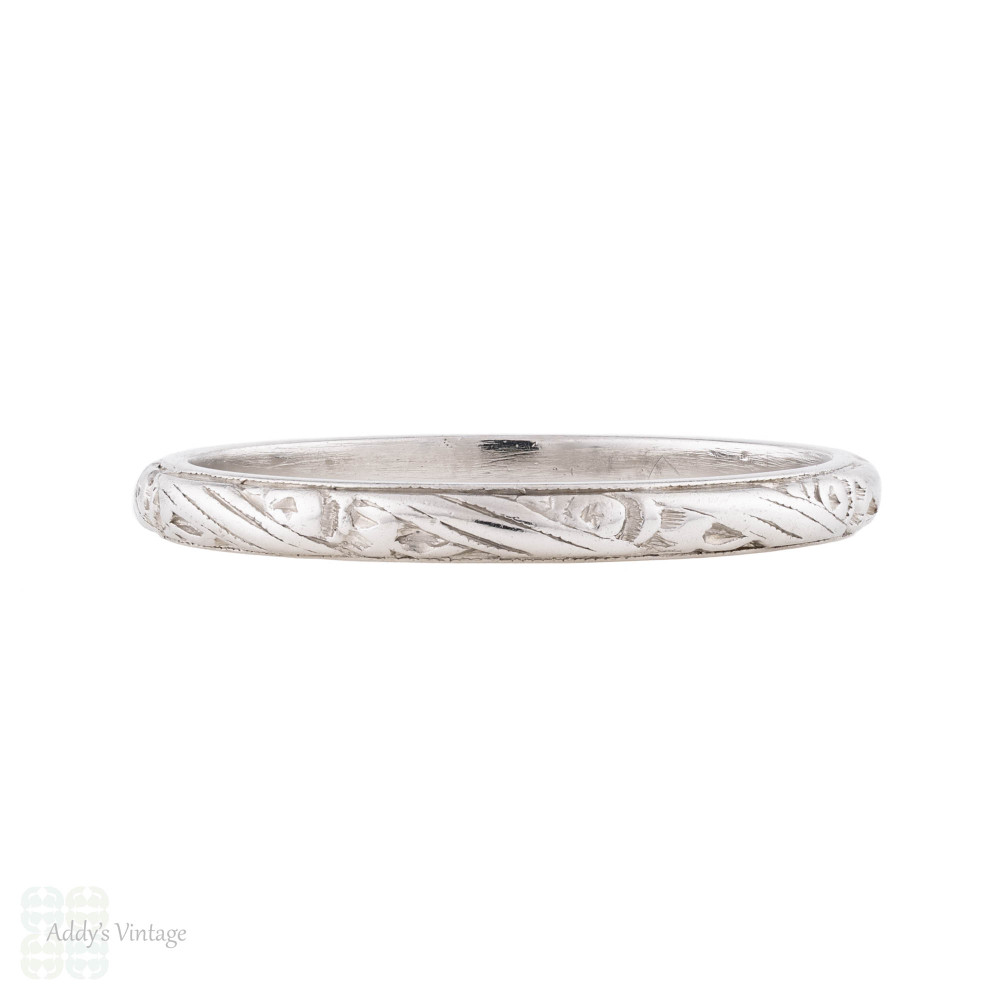 Antique Engraved Platinum Wedding Ring, Size K / 5.25.