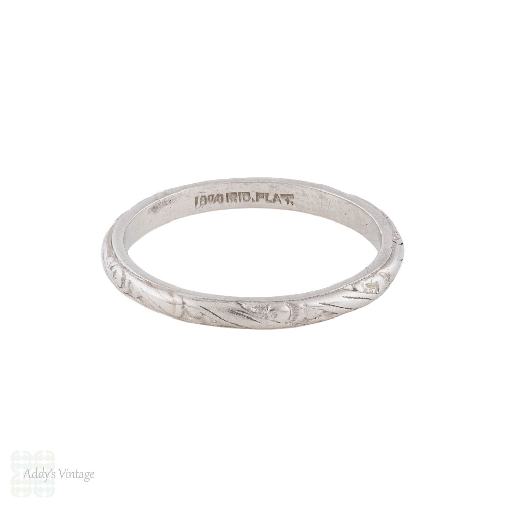 Antique Engraved Platinum Wedding Ring, Size K / 5.25.