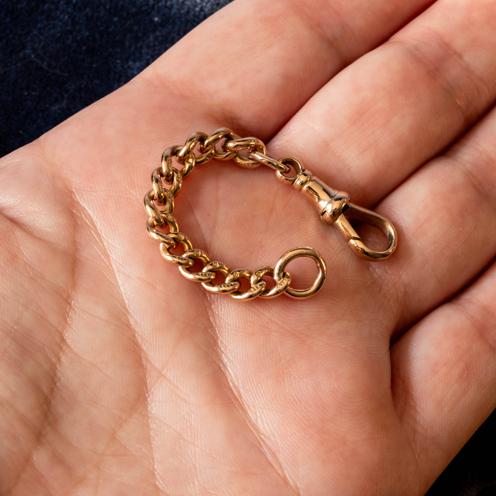Antique 9ct Gold Curb Link Chain Extender, Swivel Dog Clip Clasp, 78 mm (6.15g)