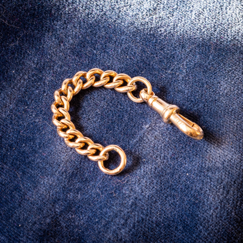 Antique 9ct Gold Curb Link Chain Extender, Swivel Dog Clip Clasp, 78 mm (6.15g)