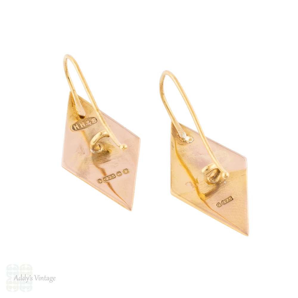 Art Deco 9ct Gold Diamond Shape Drop Earrings.
