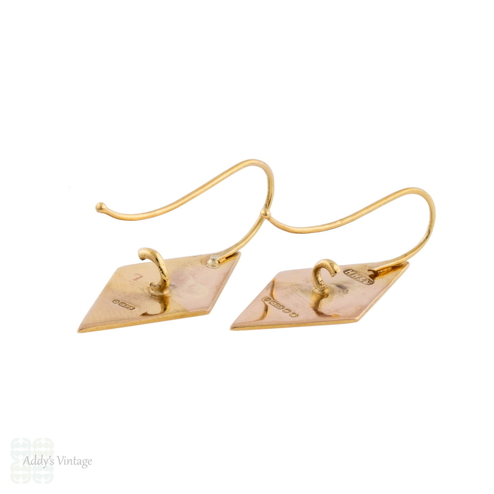 Art Deco 9ct Gold Diamond Shape Drop Earrings.