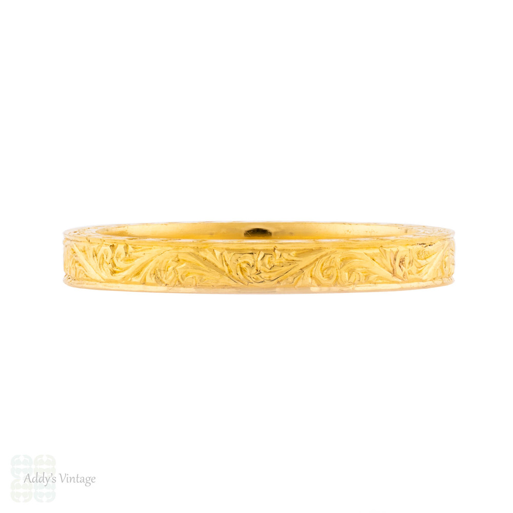 Vintage 22ct Gold Engraved Scroll Pattern Wedding Ring, Size L / 5.75.