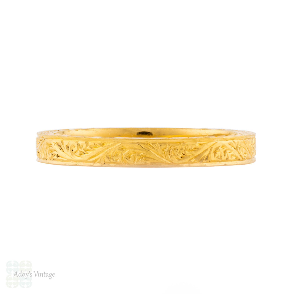 Vintage 22ct Gold Engraved Scroll Pattern Wedding Ring, Size L / 5.75.