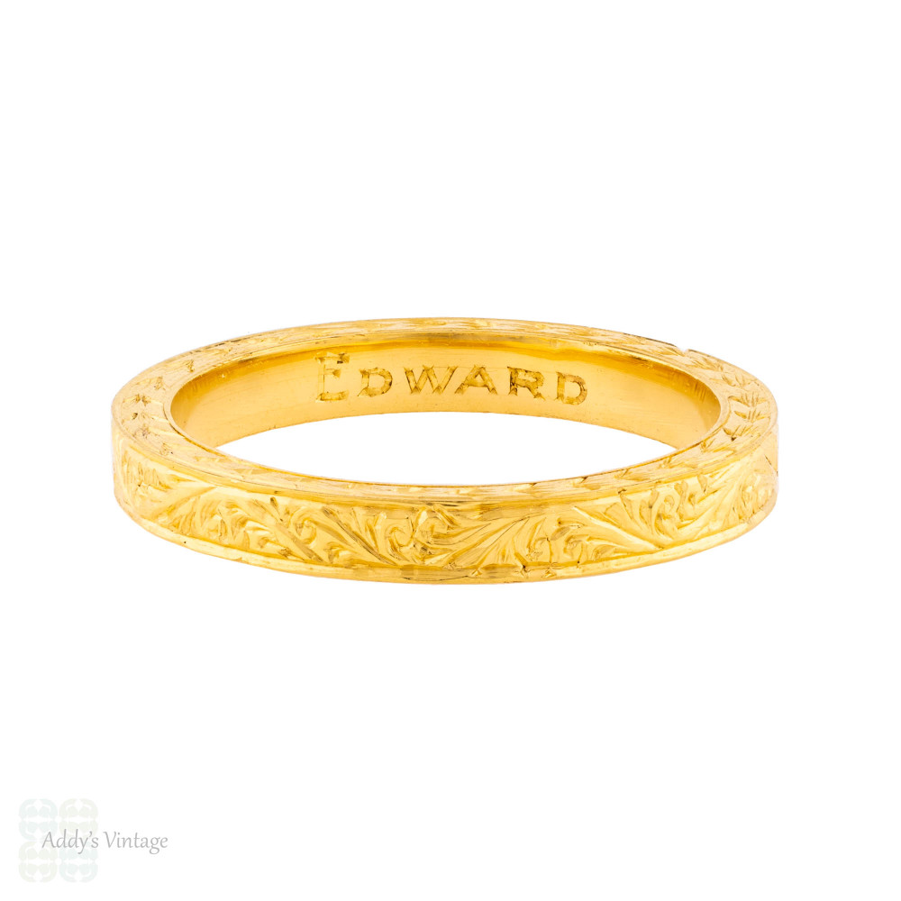 Vintage 22ct Gold Engraved Scroll Pattern Wedding Ring, Size L / 5.75.