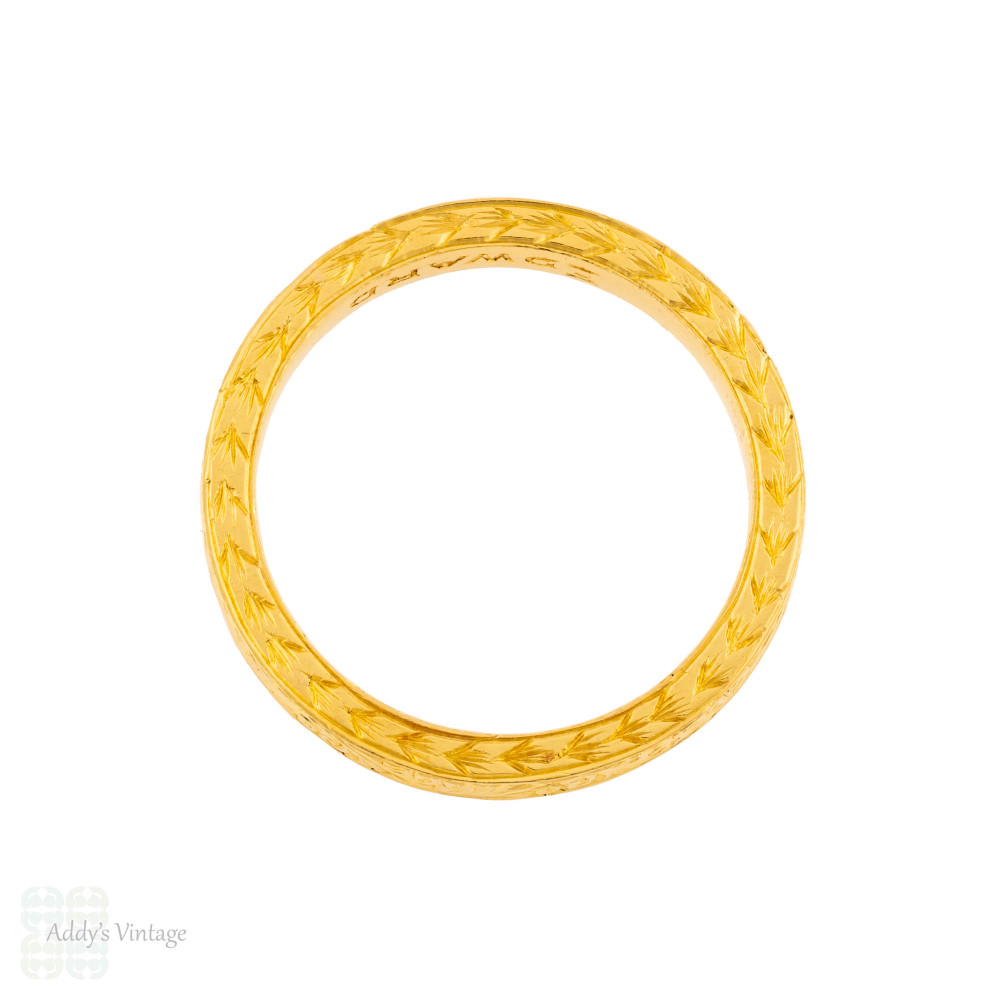 Vintage 22ct Gold Engraved Scroll Pattern Wedding Ring, Size L / 5.75.