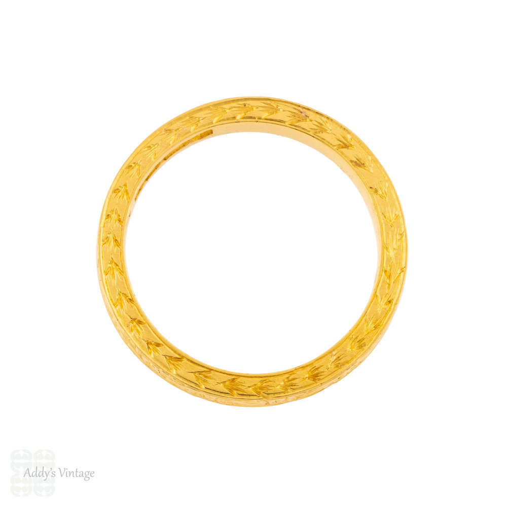 Vintage 22ct Gold Engraved Scroll Pattern Wedding Ring, Size L / 5.75.