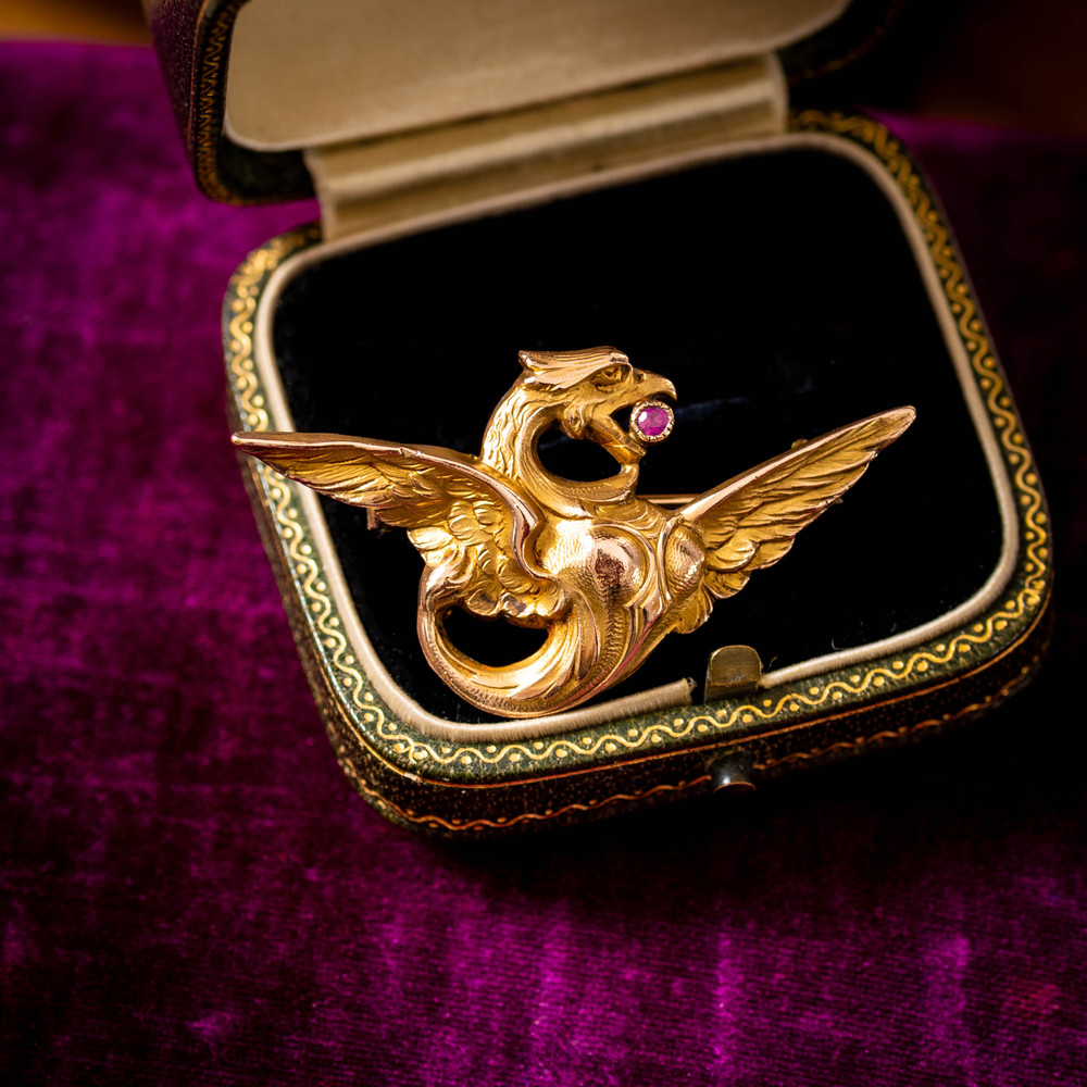 Antique Art Nouveau Phoenix Brooch by Oria.