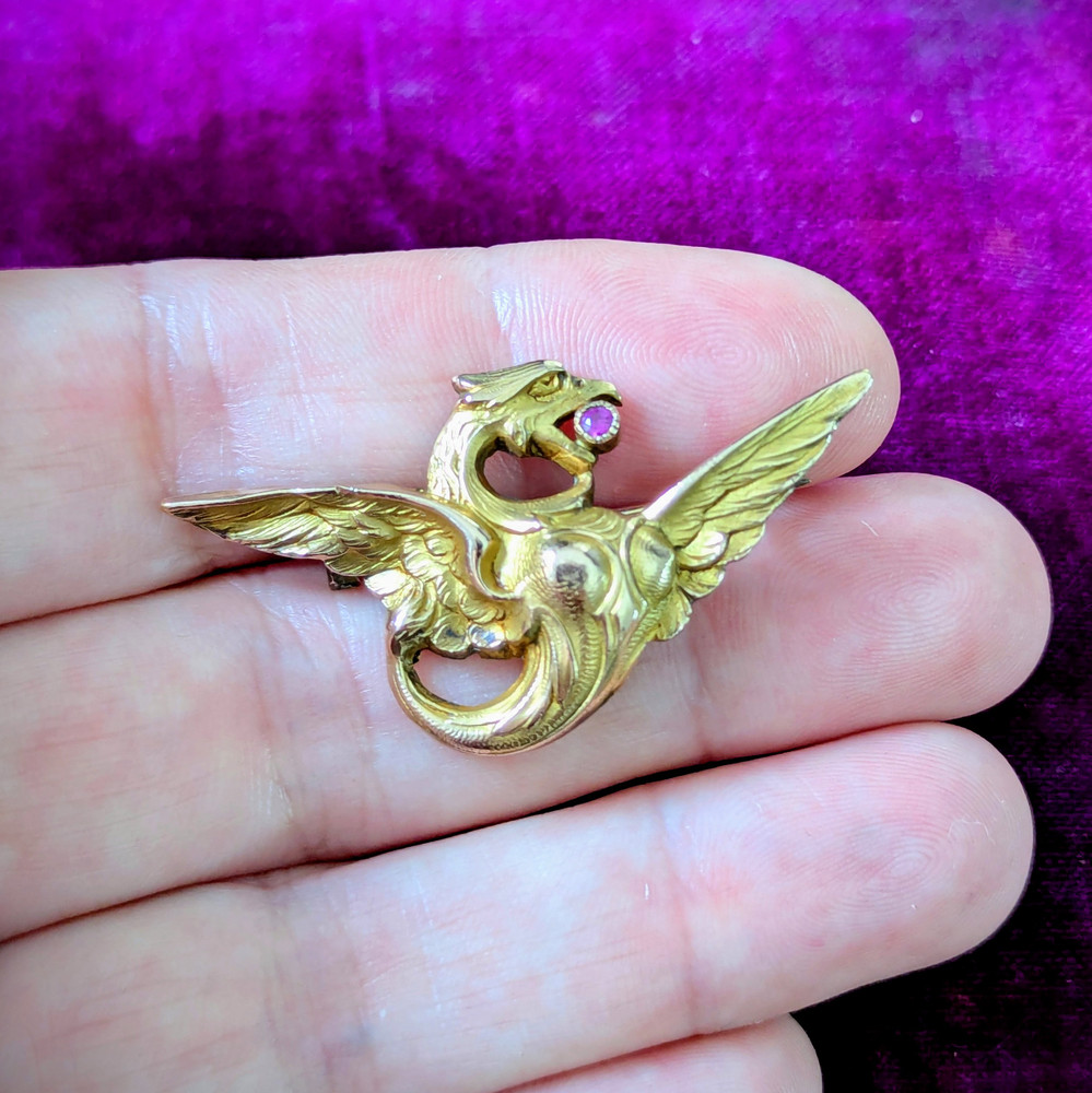 Antique Art Nouveau Phoenix Brooch by Oria.