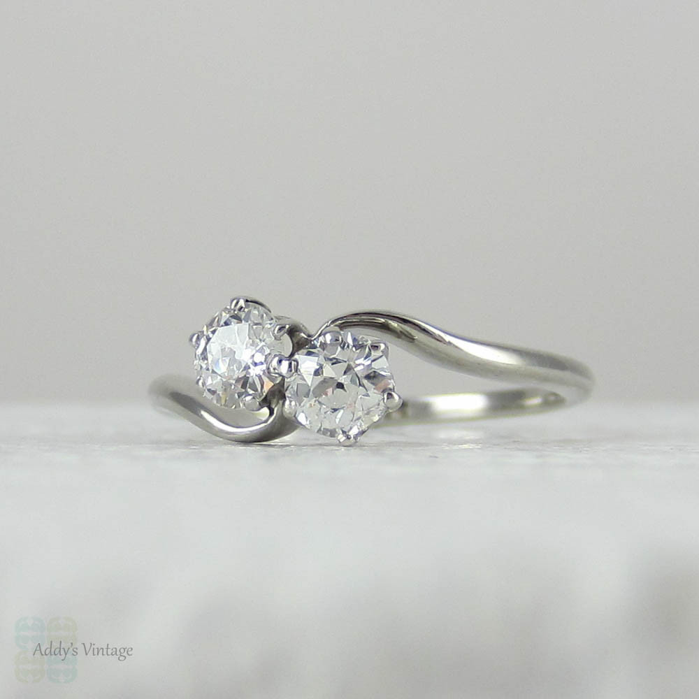 Old European Cut Diamond Engagement Ring. Art Deco Toi et Moi, Bypass ...