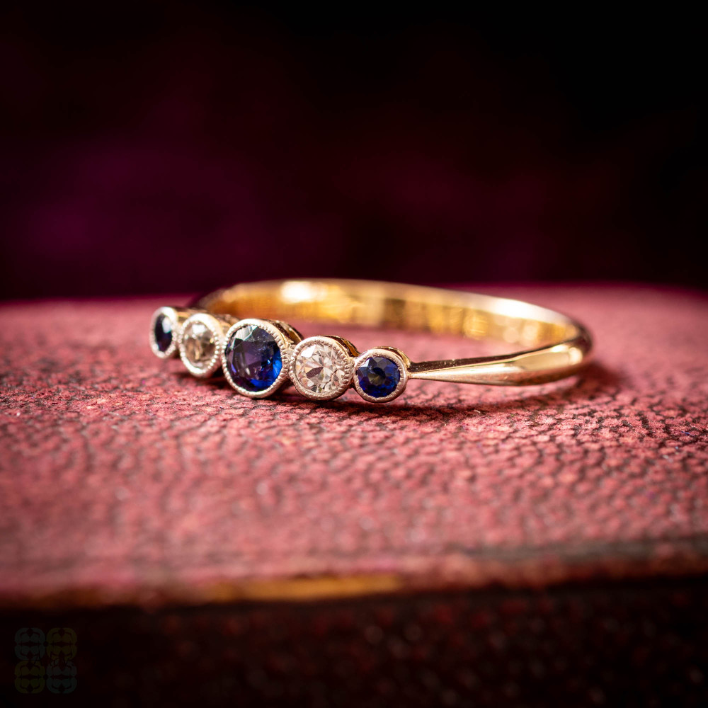 Antique Five Stone Sapphire Ring, 9ct & Platinum.