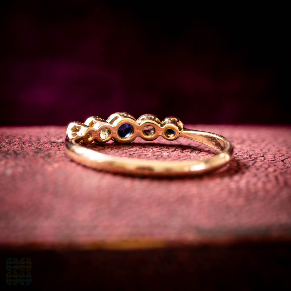 Antique Five Stone Sapphire Ring, 9ct & Platinum.