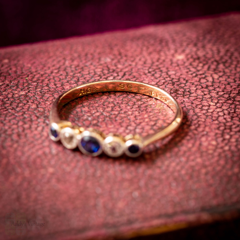 Antique Five Stone Sapphire Ring, 9ct & Platinum.