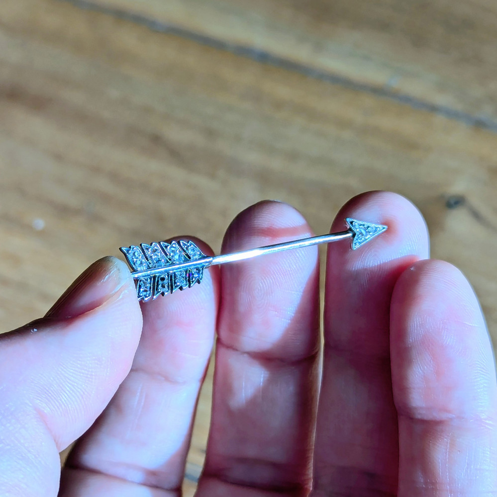 Victorian Rose Cut Diamond Arrow  Antique Jabot Pin Brooch, 15ct & Silver.
