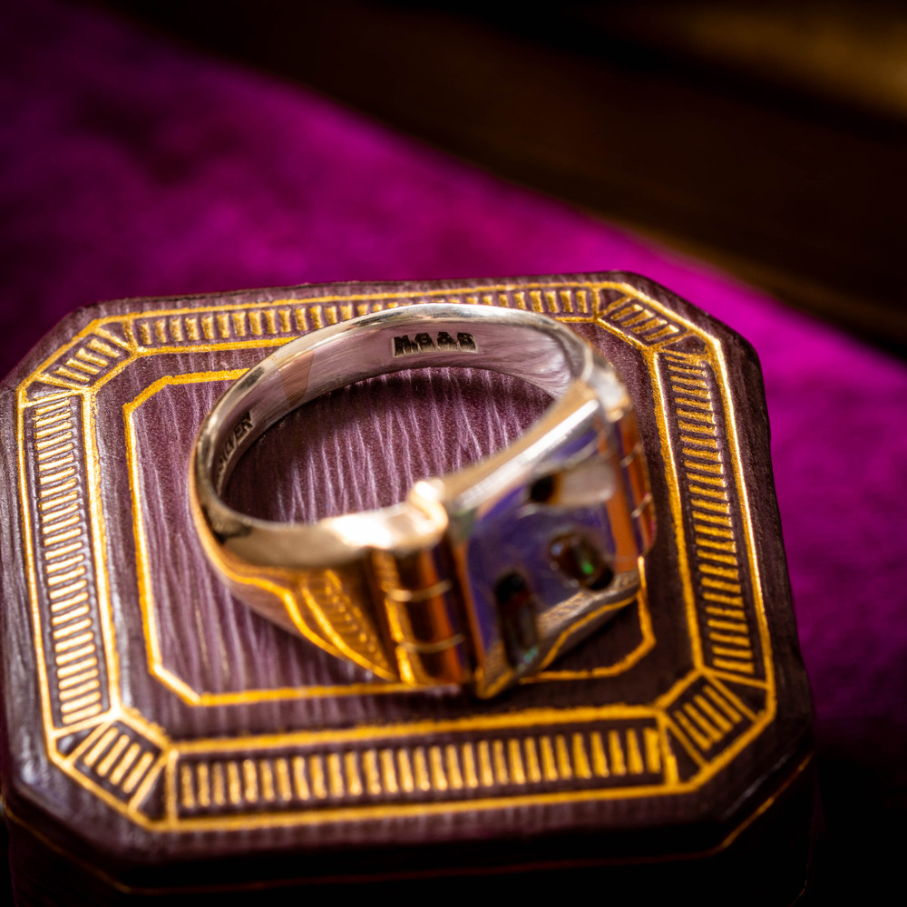 Antique Shibayama Insect Ring, 9ct Gold & Silver. Signet Style Two Tone Ring.