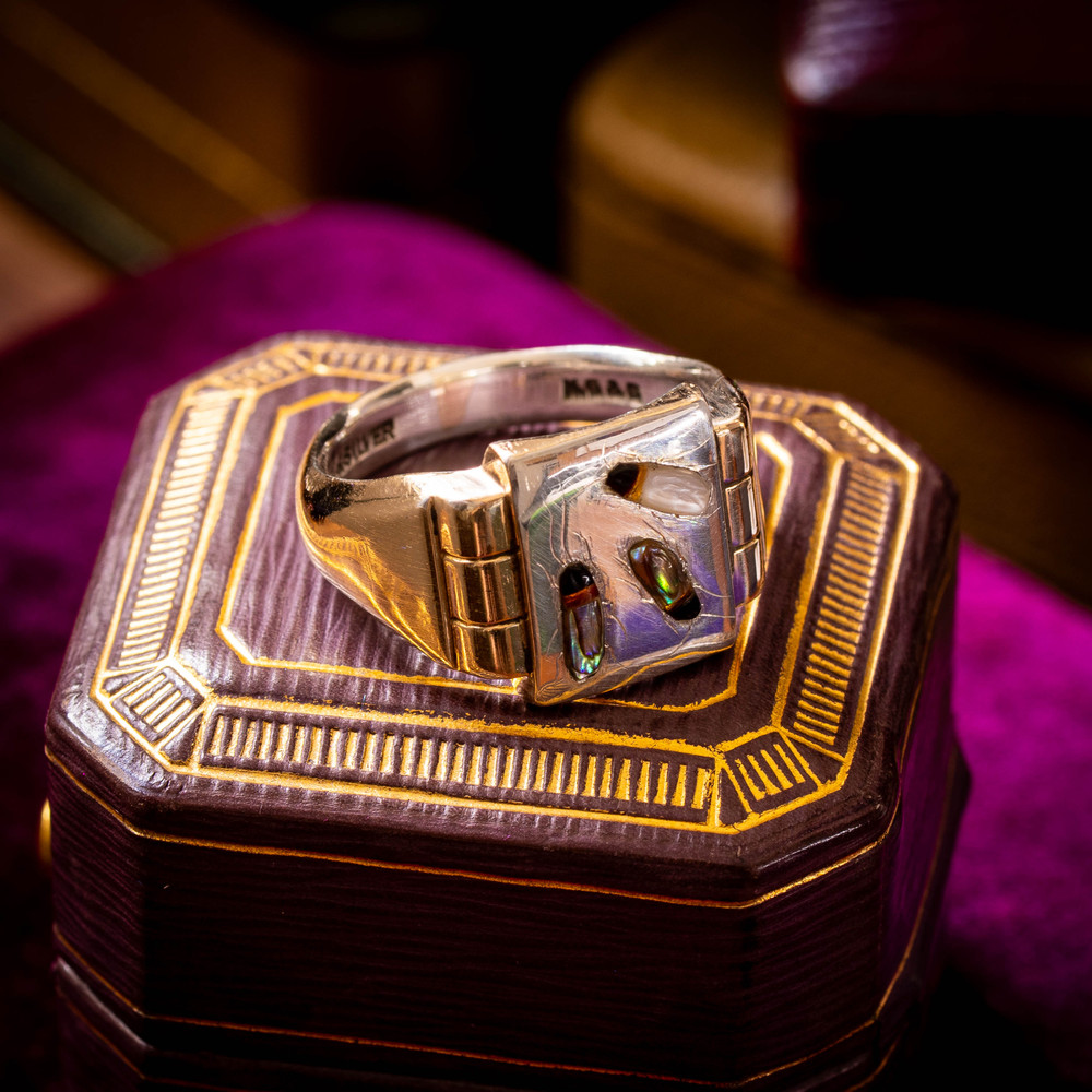 Antique Shibayama Insect Ring, 9ct Gold & Silver. Signet Style Two Tone Ring.