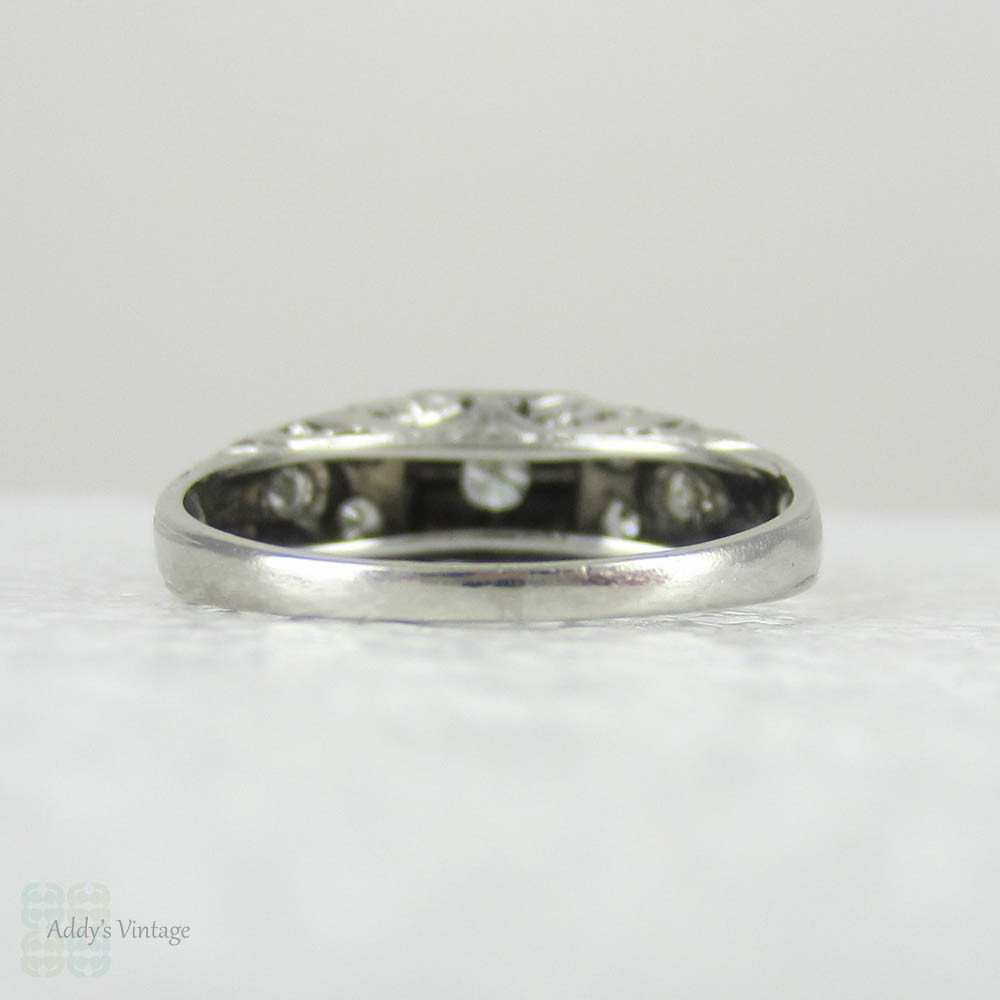 Art Deco Platinum Diamond Engagement Ring. Transitional Cut Diamond in Stepped Design Filigree Setting, 1930s.