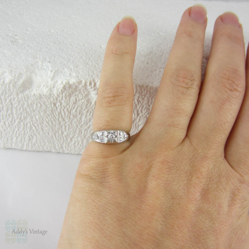 Art Deco Platinum Diamond Engagement Ring. Transitional Cut Diamond in Stepped Design Filigree Setting, 1930s.