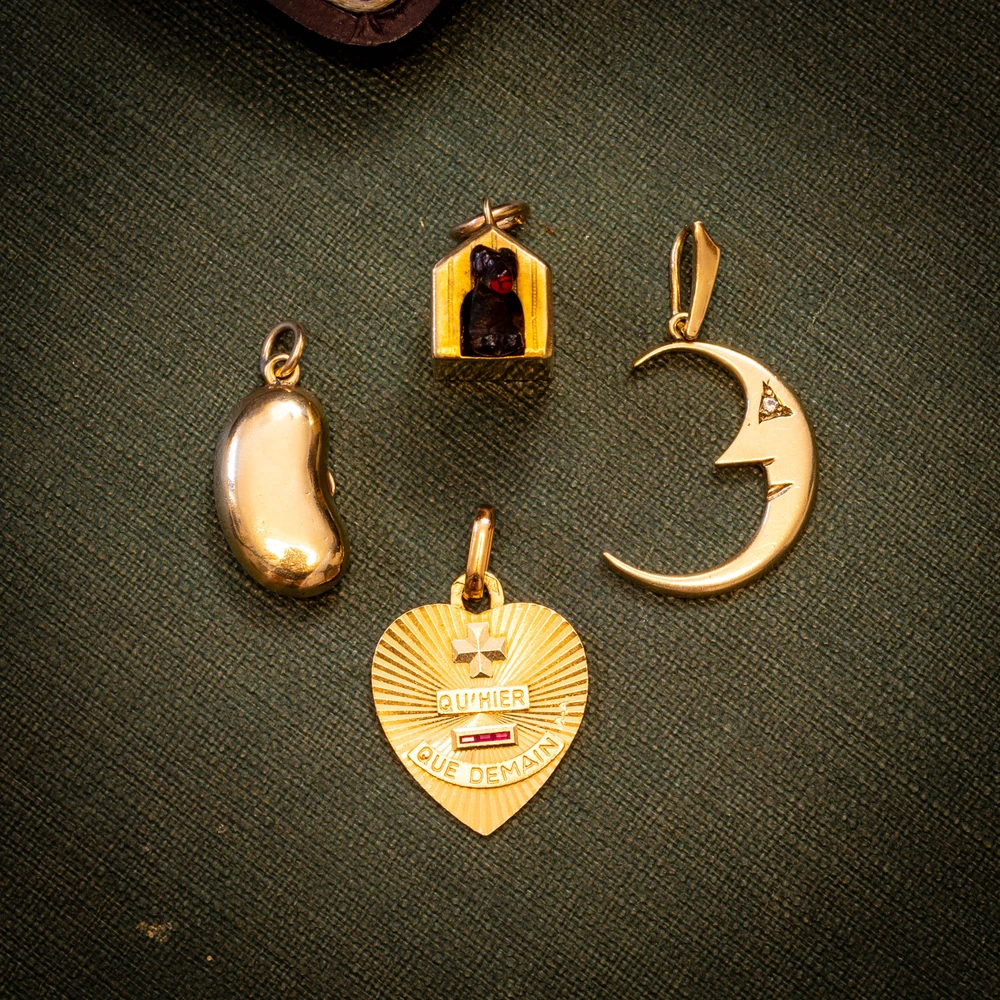 Vintage 9ct Gold Moon Pendant with White Sapphire Eye, Circa 1980s.