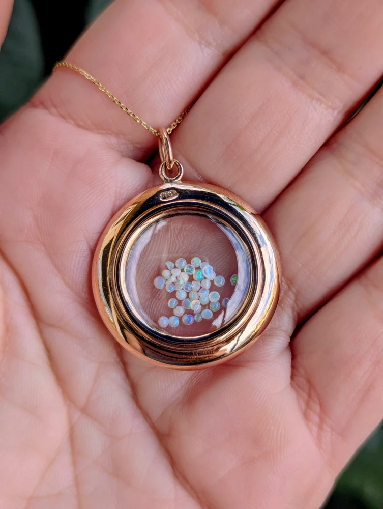 Antique Edwardian 9 Carat Gold Glass Shaker Locket with Opals.