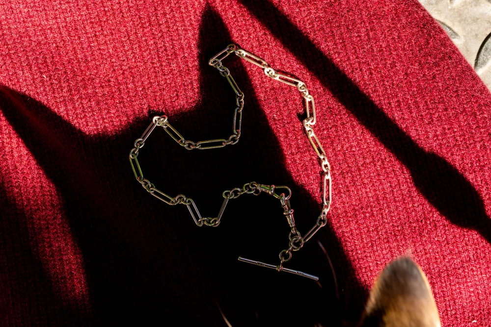 Vintage  Art Deco Trombone Link Sterling Silver Albert Chain Necklace, 42 cm.