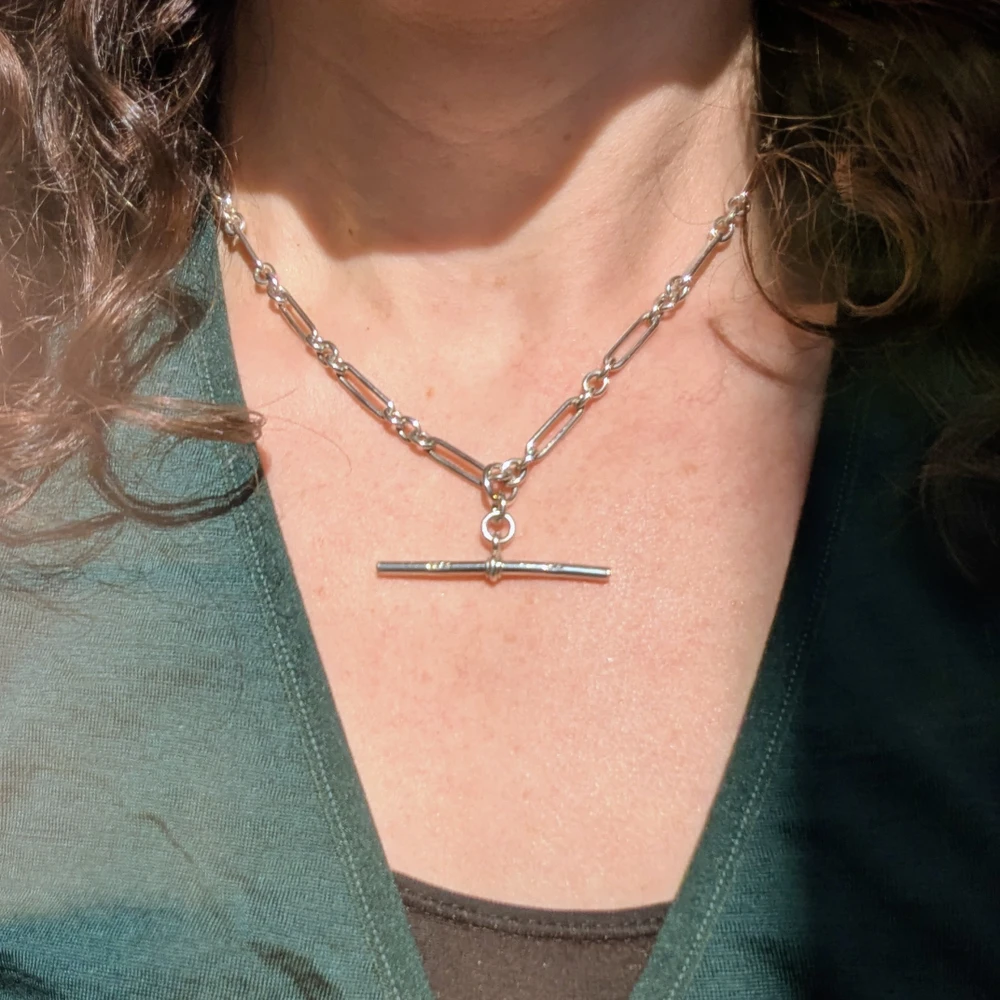 Vintage  Art Deco Trombone Link Sterling Silver Albert Chain Necklace, 42 cm.