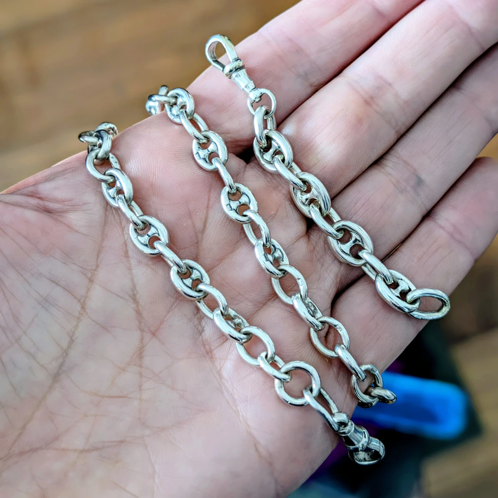 Antique Art Deco Sterling Silver Anchor Link Chain Necklace, 36.5 cm / 14.33 inches.