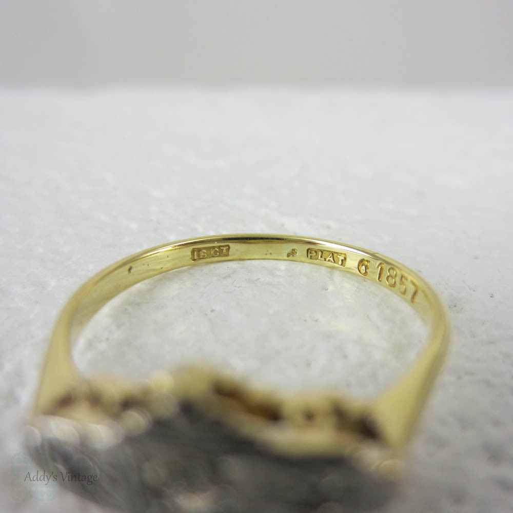 Art Deco Diamond Engagement Ring, Trilogy Diamond Ring in Engraved Platinum Setting, Circa 1920s - 1930s.