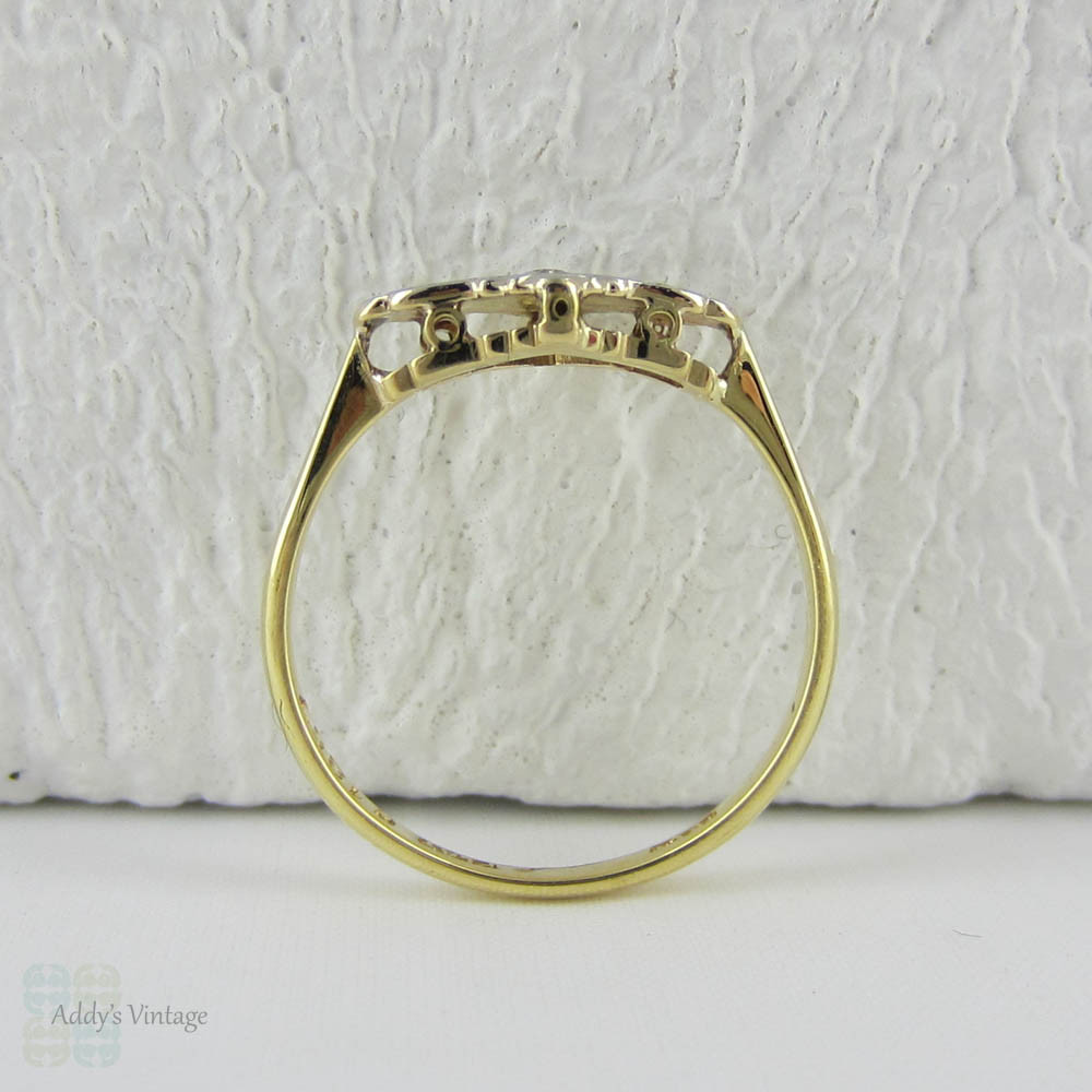 Art Deco Diamond Engagement Ring, Trilogy Diamond Ring in Engraved Platinum Setting, Circa 1920s - 1930s.