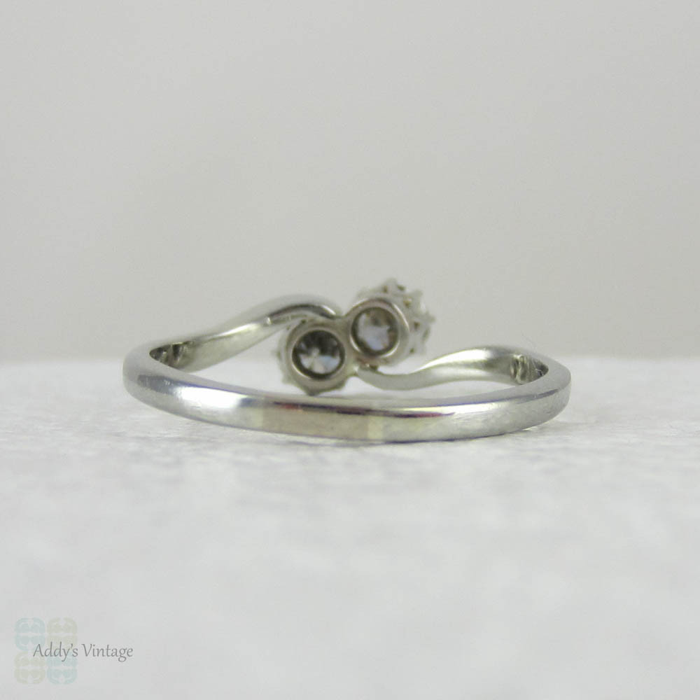 RESIZING - Art Deco Diamond Engagement Ring. Two Stone Toi et Moi, Bypass Style Diamond Ring in 18 Carat White Gold, Circa 1930s.