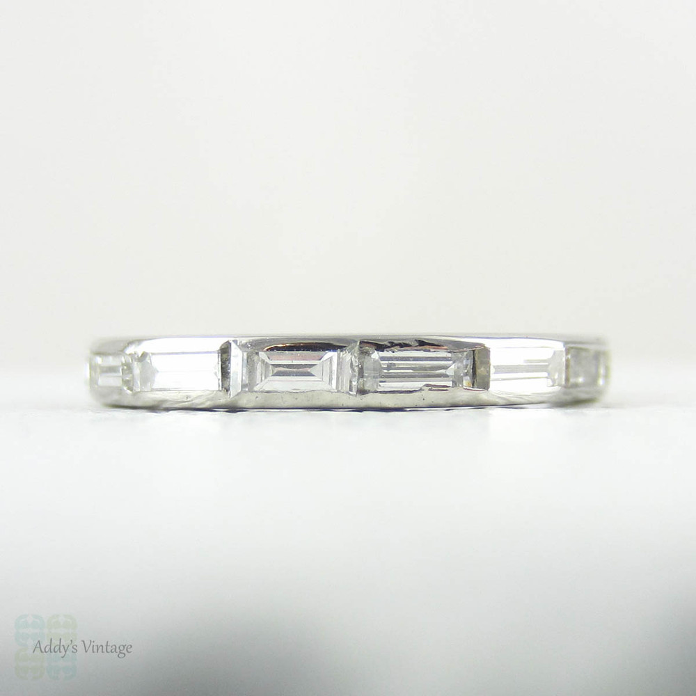 Art Deco Baguette Diamond Eternity Ring. Full Hoop Eternity Platinum Wedding Ring, Channel Set Baguettes, Circa 1920s.