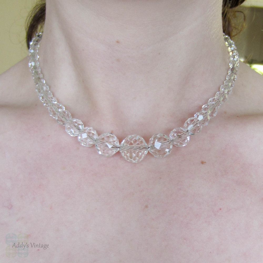 3 row clear diamante crystal necklace Petite neck 36cm Vintage 1950s A –  Loved & Loved Again