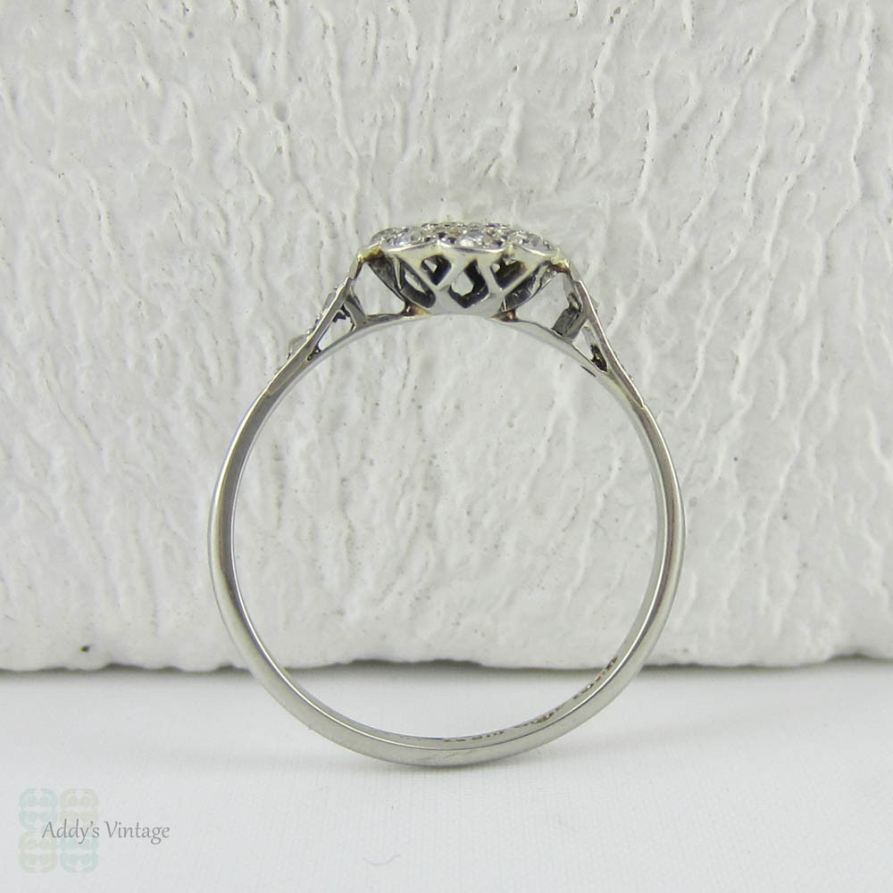 BALANCE. 1920s Diamond Engagement Ring, Daisy Shaped Diamond Cluster. Art Deco Diamond Ring in White Gold & Platinum.