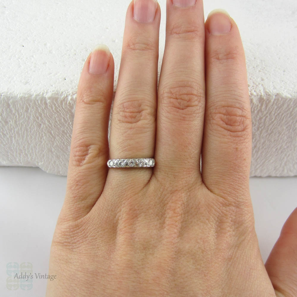 Vintage Five Stone Diamond Wedding Ring. Round Brilliant Half Hoop Diamond Ring in White & Yellow Gold, Circa 1940s.
