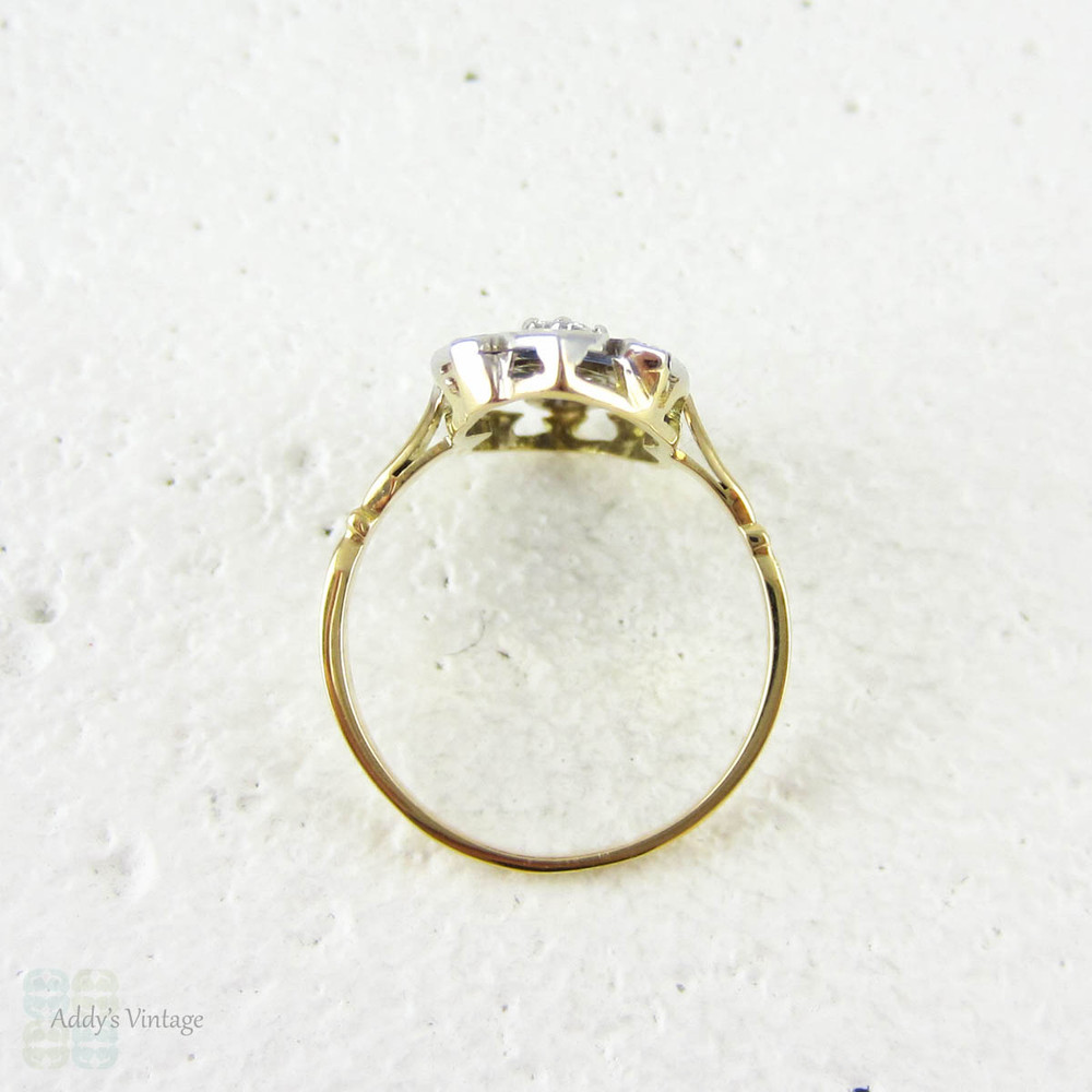 French Art Deco Diamond & Sapphire Dinner Ring. Large Panel Shape Cocktail Ring with Blue Baguette Sapphires & Diamonds, Circa 1920s.