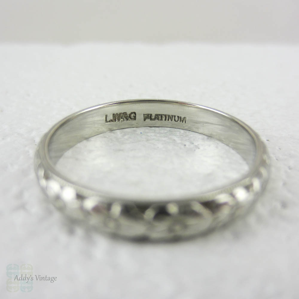 Antique Engraved Platinum Wedding Ring. Floral Orange Blossom Flower Design Wedding Band in Platinum, Circa 1920s.