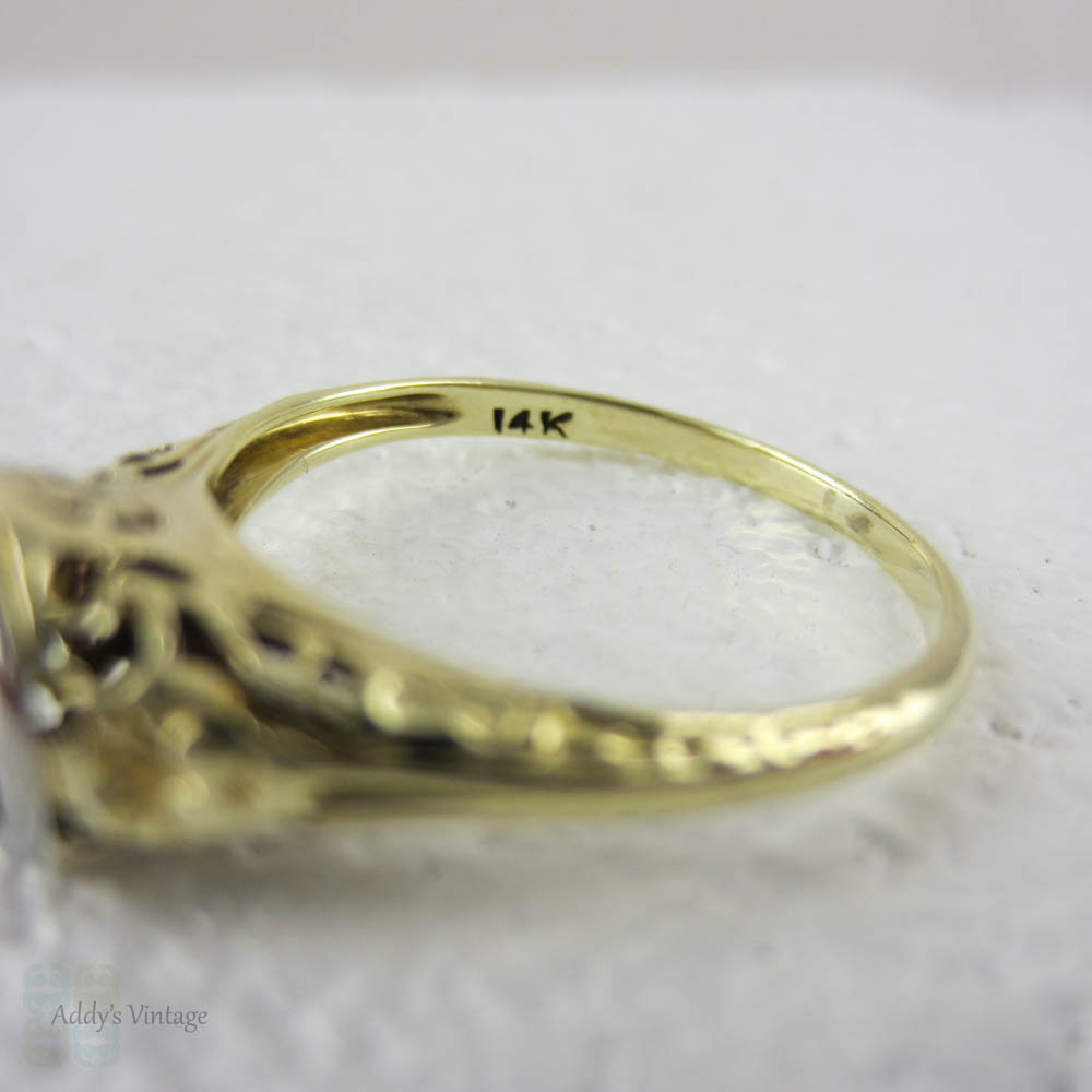 Old European Cut Engagement Ring, Solitaire with Antique Diamond set in Yellow Gold Filigree Pierced Setting.