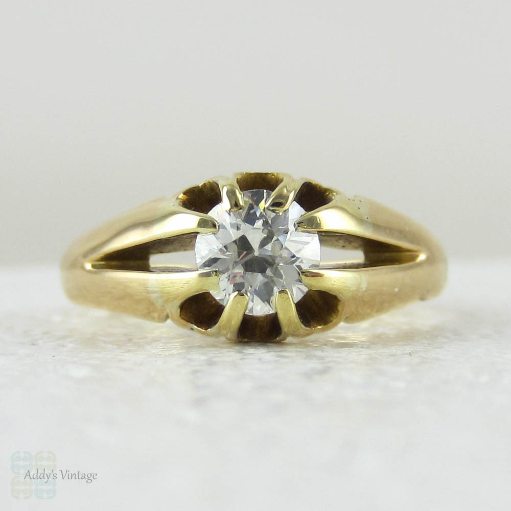 Deposit - Victorian Gentleman's Old Mine Cut Diamond Ring in 18 Carat Yellow Gold. Men's Gypsy Style Antique Single Stone Ring.
