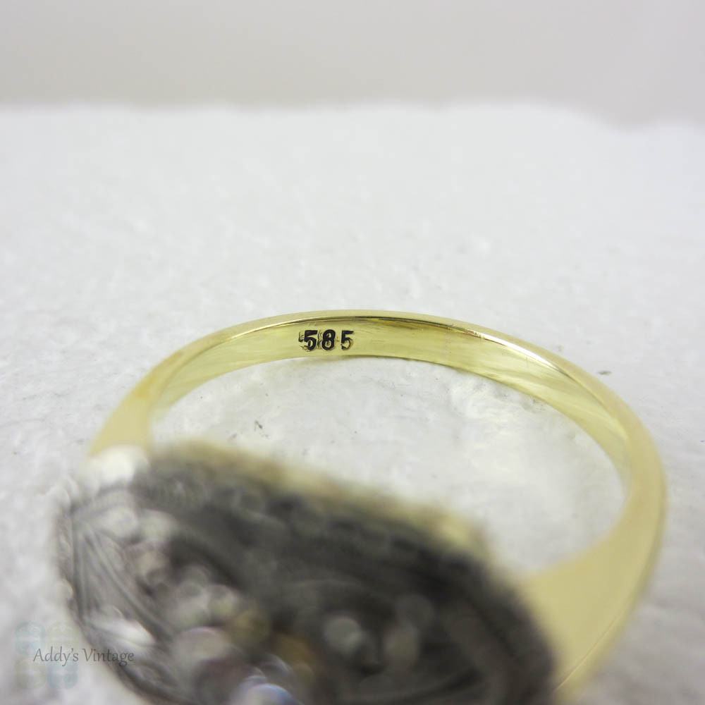 Art Deco Diamond Engagement Ring, Rectangle Shaped Ring with Intricate Pierced and Engraved Design, German Art Deco, Circa 1930s.