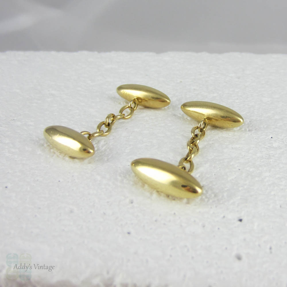 Antique 18 Carat Yellow Gold Cuff Links. Sleek Torpedo Shape Cufflinks, Late Victorian to Edwardian.