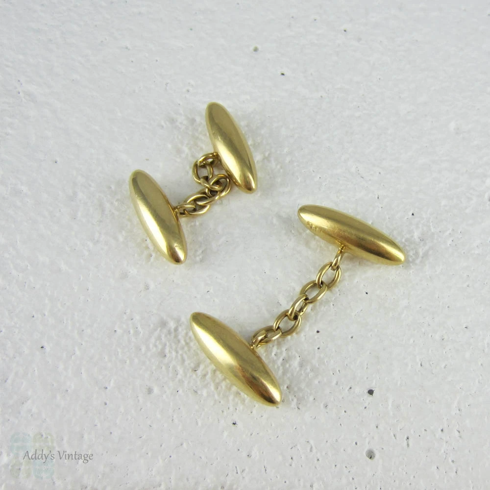 Antique 18 Carat Yellow Gold Cuff Links. Sleek Torpedo Shape Cufflinks, Late Victorian to Edwardian.