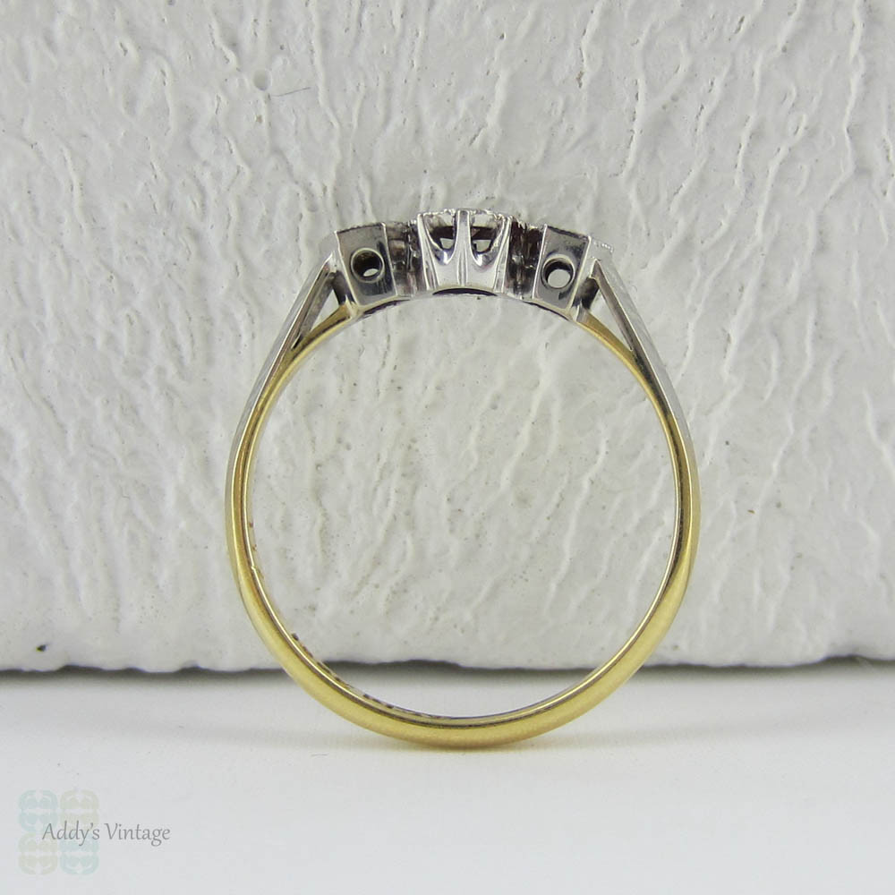 Geometric Design Diamond Trilogy Engagement Ring. Three Stone Diamond Ring with Knife Edge Band, Circa 1930s.