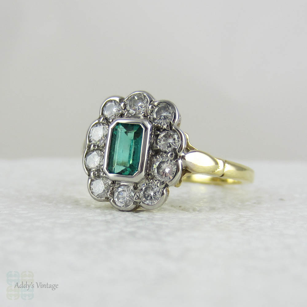 Vintage Emerald Cut Emerald & Diamond Cocktail Ring. Green Emerald with ...
