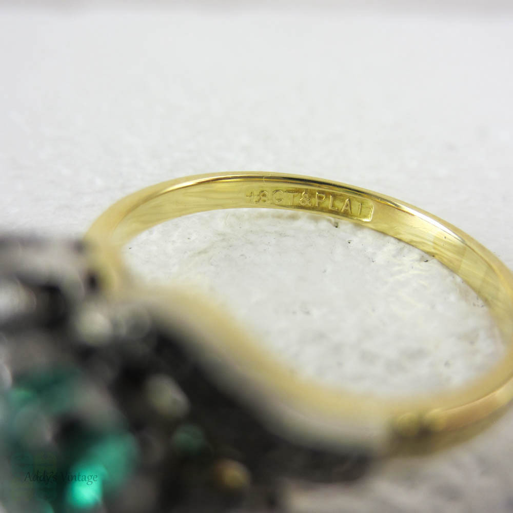 Emerald & Diamond Engagement Ring, Art Deco Twist Style Emerald Cut Green Emerald with Round Brilliant Cut Diamonds, Circa 1930s.